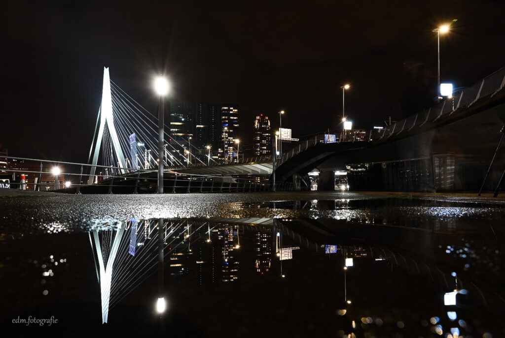Rotterdam – Erasmusbrug bij nacht.
